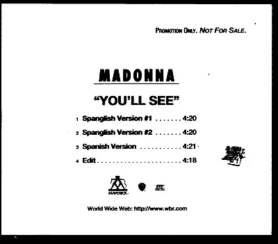 Madonna You'll See Promo CD PRO-CD-8040-R • $32.11