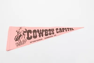 Vintage Pink Oakdale CA Rodeo Cowboy Capitol Of The World Souvenir Felt Pennant • $14.99