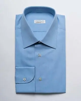 Zilli $980 NWT Solid Blue Roma Spread Collar Slim Fit Dress Shirt 41 16 US • $240.76