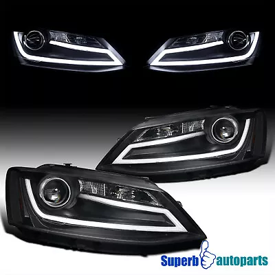 Fits 2011-2018 Volkswagen VW Jetta Projector Headlights Black W/ LED Light Bar • $286.98