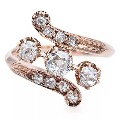 Antique 14K Rose Gold 0.55 TCW Old Mine Cut Diamond Bypass Band Ring Size 5 • $695