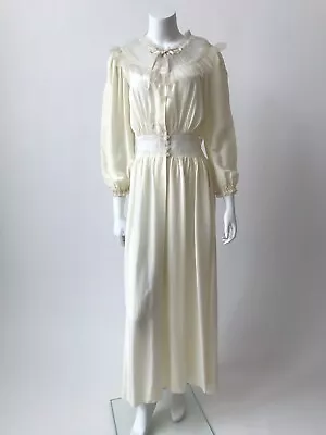 Vintage Ivory Satin Lace Peignoir Robe Dressing Gown • $45