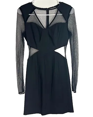 GUESS Polka Dot Bodycon Cut Out Mesh Top N Long Sleeve ZipBack Lace Mini Dress S • $21.60