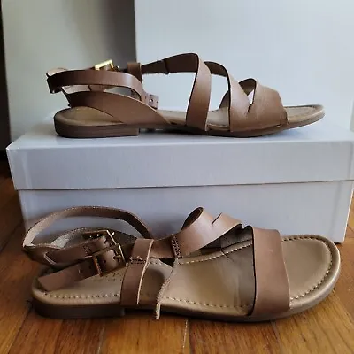 Mila Paoli Women's Shoes Strappy Leather Taupe Sandals Size 6 • $25.99
