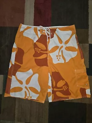 Mens Hollister 32 Board Shorts Swim Trunks Orange Hawaiian  • $19