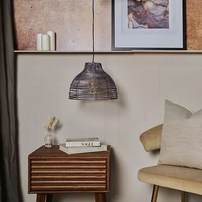 Modern Scandinavian Wicker Pendant Light Shade Rattan Easy Fit Natural Lampshade • £12.99