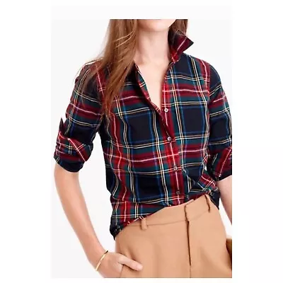 NWT J. Crew Perfect Fit Stewart Plaid Cotton Long Sleeve Preppy Top Womens Sz XS • $33.86