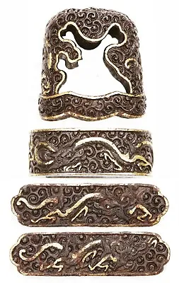 Very Rare Antique Japanese Iron Pair Namban Menuki Fuchi Kashira Dragon Samurai • $949.99