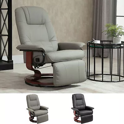 Faux Leather Reclining Lounge Chair Swivel Recliner Sofa Seat W/ Wooden Base • $215.99
