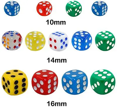 New Opaque 10 14 16mm Six Sided Spot Dice D6 RPG For Ludo Monopoly Board Games • £2.94