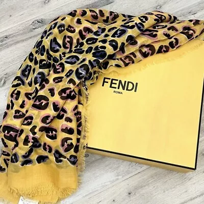 Fendi FF Splash Yellow Modal Silk Maxi Stole Scarf • $800