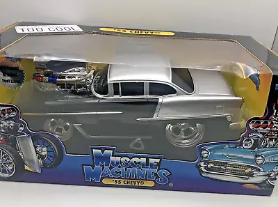 Muscle Machine 1955 BLACK & SILVER CHEVY BELAIR COUPE 1:18 Rare Vintage • $149.99