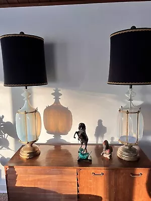 Seguso Murano Lamps By Marbro Italy Set Of 2 Mid Century Modern  All Original • $1100