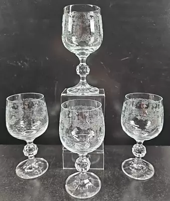 4 Import Assoc Cascade Wine Glasses Set Vintage Clear Floral Etched Stemware Lot • $46.87