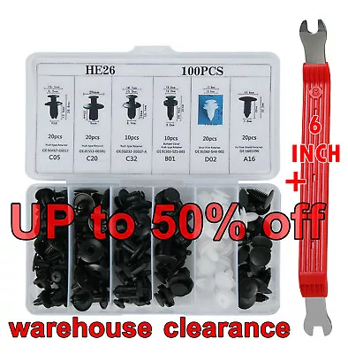 100Pack Universal Rivet Push Clips Retainer Fender Liner Fastener For Car 6 Size • $5.99