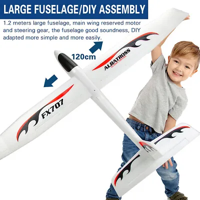 FX707S Airplane Hand Glider Throwing Soft Foam Model DIY RC TOY 1200mm Wingspan • £31.89