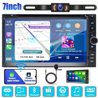 Double 2 Din 7  CD DVD Car Stereo With Apple Carplay Player Bluetooth Head Unit • $164.99