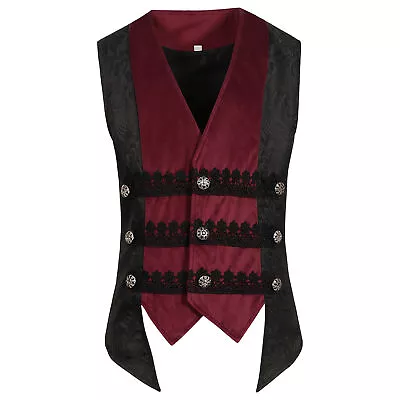 Gothic Steampunk Victorian Cosplay Waistcoat Mens Brocade Tailored Formal • £23.99