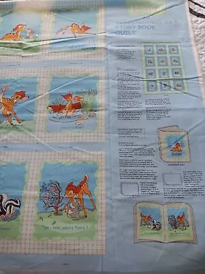 VTG SPRINGS INDUSTRIES Cotton Fabric Panel Walt Disney's Bambi STORY BOOK QUILT • $15.95