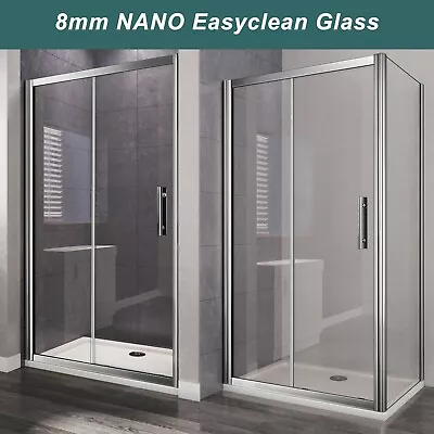 Sliding Shower Door 6/8mm Glass Cubicle Screen Shower Enclosure Side Panel Tray • £224