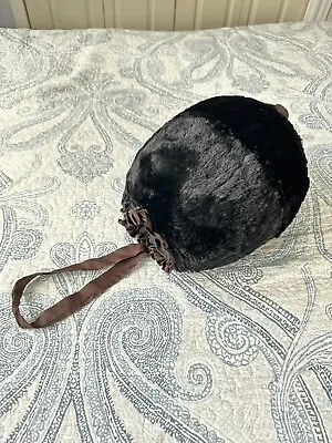 Antique Black Fur Muff Hand Warmer With Wrist Ribbon Feather Filled • $49.99