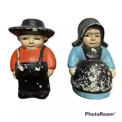 Vintage Pair 2.5  Tall Amish Boy & Girl Salt & Pepper Shakers With Stoppers • $7.97