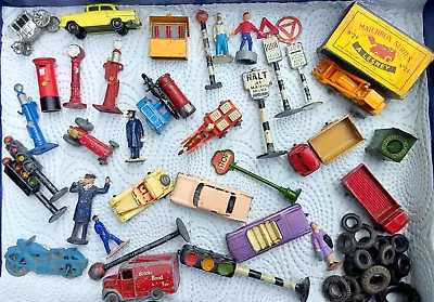 Matchbox Lesney Moko Cars ~ Dinky Post Box ~ Signs ~ Pumps ~ Figures Etc • £54