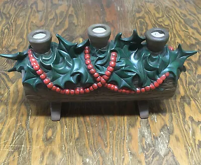 Vintage Ceramic Christmas Yule Log With Three Candle Holder Slots Winter Decor  • $34.95