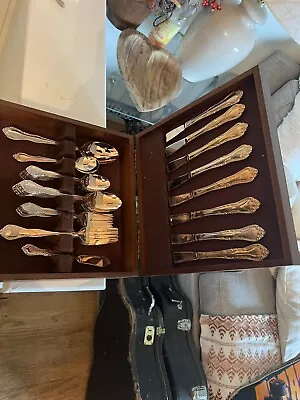 Vtg International Silver Co Classic Rose Silverware Set Gold Plated 43 Pc New • $40