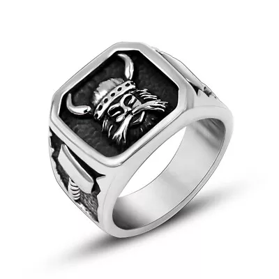 Men's Viking Warrior Hunter Gladiator Pirate Ring Stainless Steel Biker Axe Ring • $11.98