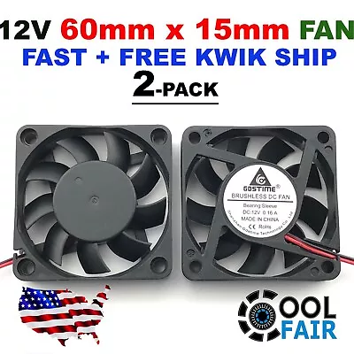 High Speed 12v 60mm 6015 60X15mm DC 2Pin Brushless Cooling Fan Exhaust IDE 2Pcs  • $11.45