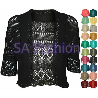 £5.89 • Buy Ladies Crochet Knitted Womens Bolero Waterfall Cardigan Top Shrug Size 8-30 UK