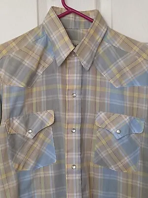 Ranch & Town Vintage Western Pearl Snap Shirt 15 M Usa Polyester Cotton Plaid • $10