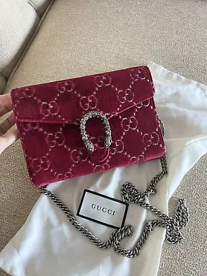 Auth Gucci Dionysus Velvet Wallet On Chain With Swarovski Crystals Burgundy • $680