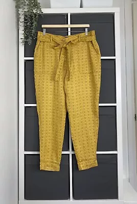 M&S Linen Trousers Size 16 Reg Mustard Belt Pockets Elasticated Waist W36 L28 • £14.99