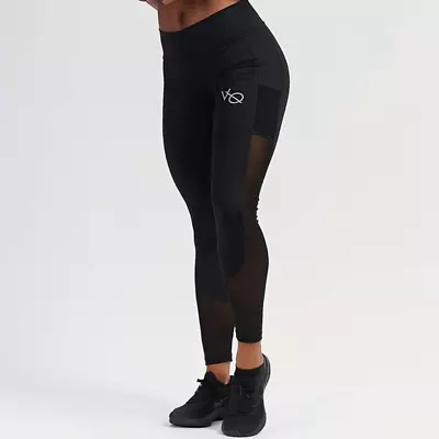 Vanquish Fitness Black Full Length Pocket Mesh Athletic Workout Legging Womens M • £35.03