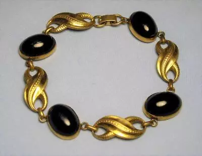 Vintage SIMMONS Gold Filled Infinity/Eternity Bracelet W/ Black Onyx Cabochons • $44.99