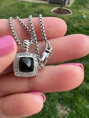 David Yurman Sterling Silver 7mm Albion Necklace With Onyx & Diamonds • $290