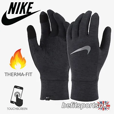 Nike Mens Fleece Gloves Winter Thermal Run Warm Grip Touch Screen Phone Black • £21.95