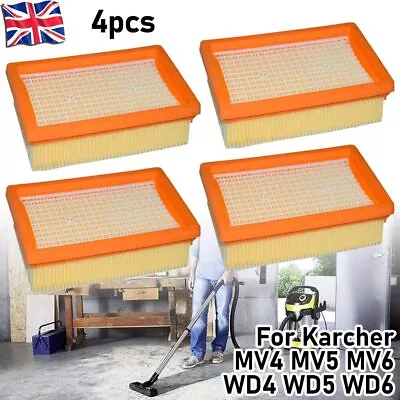 4pcs For KARCHER MV4 MV5 MV6 WD4 WD5 WD6  Flat-Pleated Filter Vacuum Cleaner Kit • £14.99