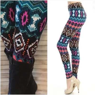 Aztec Navajo Tribal Leggings Stretch Lounge Pants Juniors Teal Plum Black OS  • $18.99