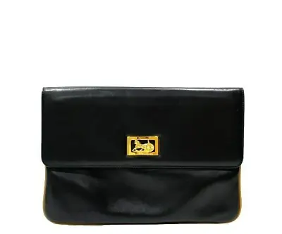 Vintage Celine Clucth Bag Leather Black HorseDrawn Carriage Purse Authentic Used • $229