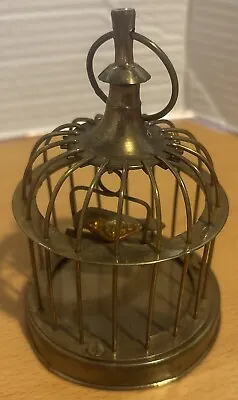 Vintage Small Solid Brass Bird Cage With Bird On Perch Made In India • $18