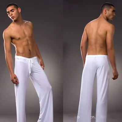 Men Lounge Pants Nightwear Ice Silk Trouser Drawstring Sleepwear Pajamas Bottoms • $21.38