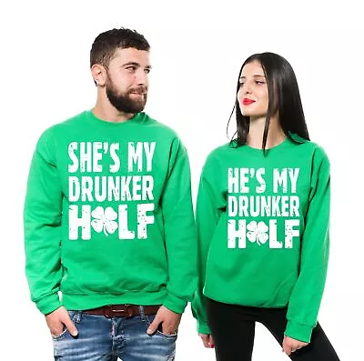 Saint Patricks Day Drunker Half Couple Matching Sweaters Irish Green Pub Sweater • $52.79