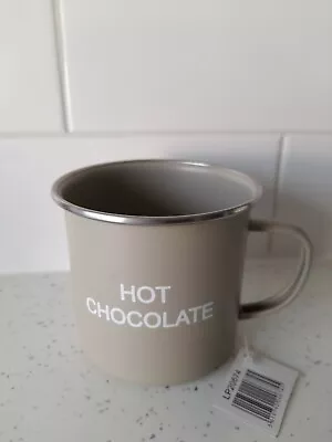 Beige Enamelled Tin Metal Mug Wording Hot Chocolate Camping Picnics Outdoors Mug • £8.99