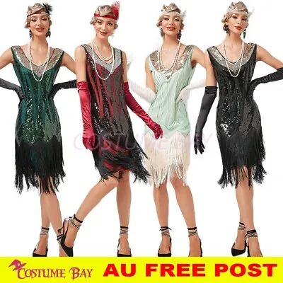 Women 1920s Vintage Big V-Neck Flapper Dress Great Gatsby Party Cocktail Costume • £30.96