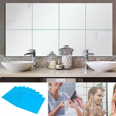 30X30cm Large Mirror Tiles Wall Sticker Square Self Adhesive Stick On DIY Home • £7.99