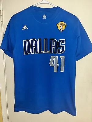 Adidas The Finals Dirk Nowitzki #41 Dallas Mavericks Blue TShirt Mens Medium NBA • $49.95