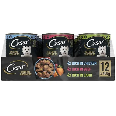 12 X 400g Cesar Grain Free Adult Wet Dog Food Tins Mixed Selection In Loaf Can • £18.99